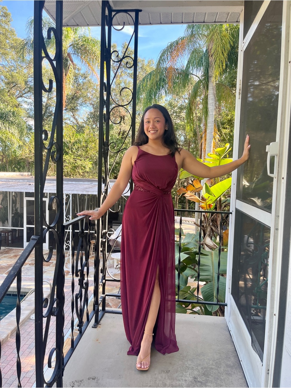 Lace Inset Bodice Dress with Slit